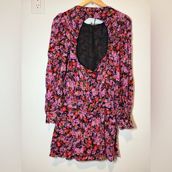 NWT Zara Floral Print Pink and Purple Long Sleeve Sundress Size M - Picture 3 of 11
